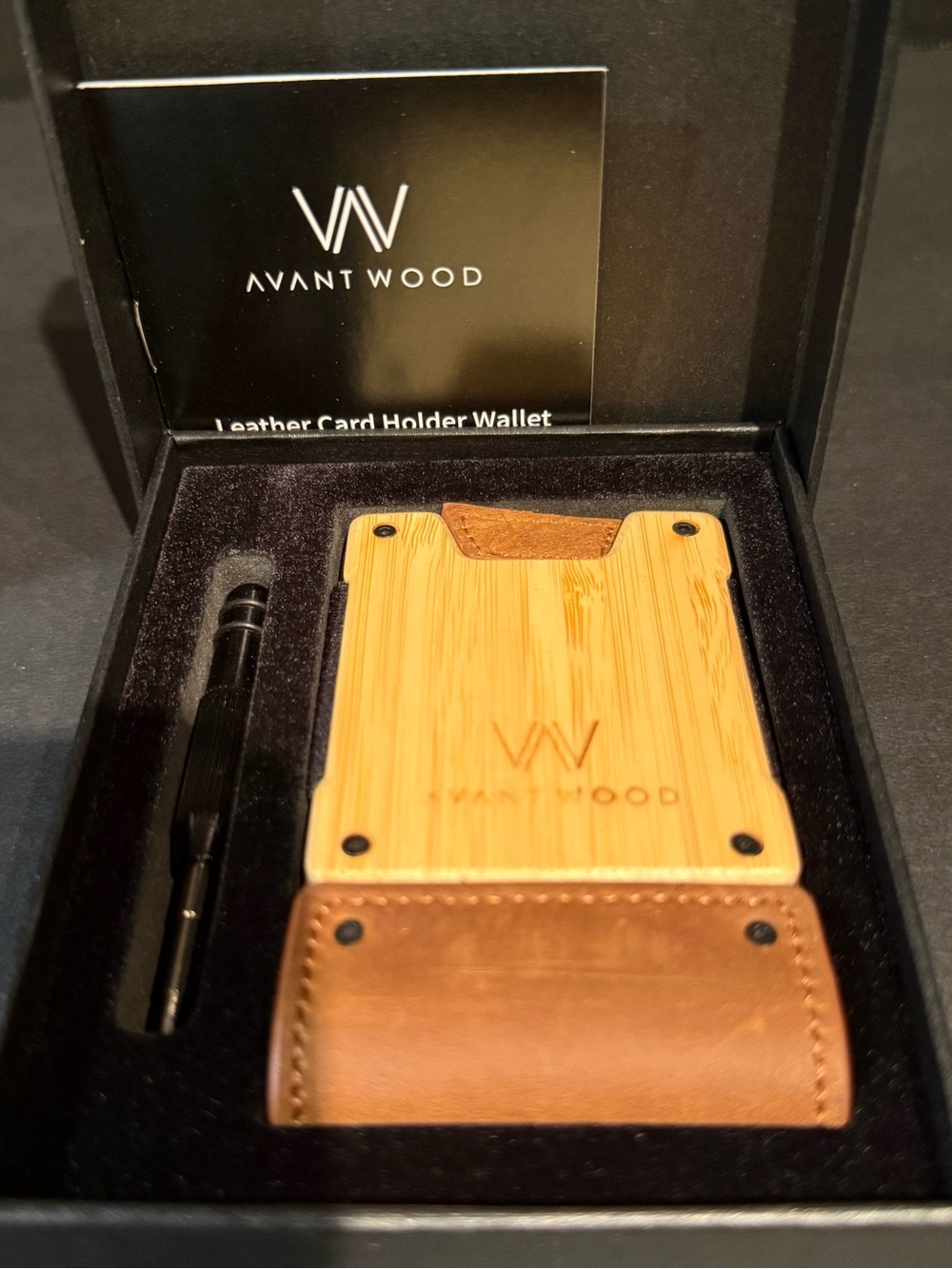 Limited edition Avant-wood Bamboo & Brown genuine Leather Men's Card Wallet